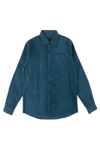 製造墨綠色長袖恤衫  燈芯絨恤衫  左前胸貼袋  鈕扣領款式設計  R423